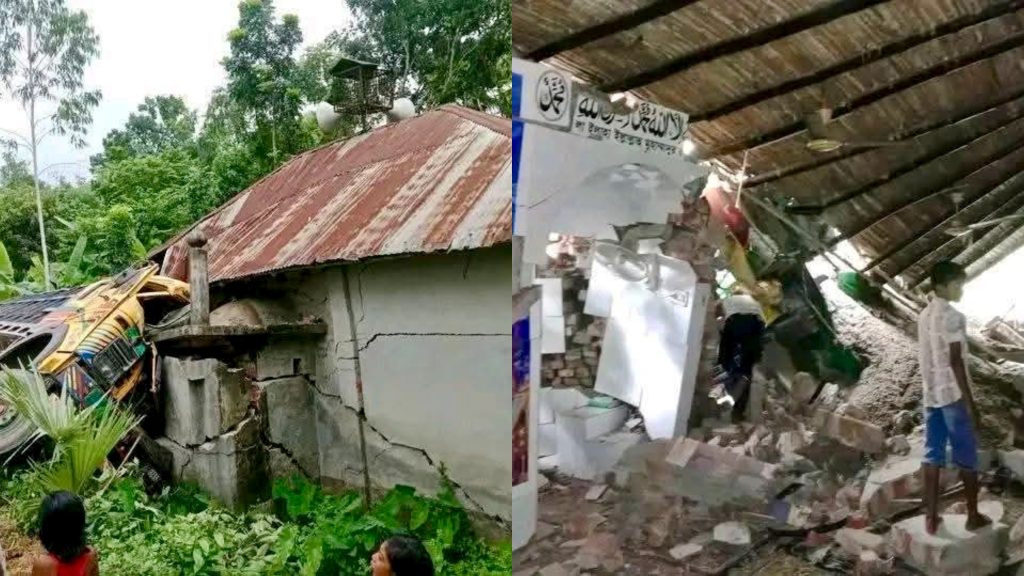 নওগাঁয় নিয়ন্ত্রণ হারিয়ে মসজিদে পণ্যবাহী ট্রাকের ধাক্কা, অল্পের জন্য রক্ষা পেলেন মুসল্লিরা
