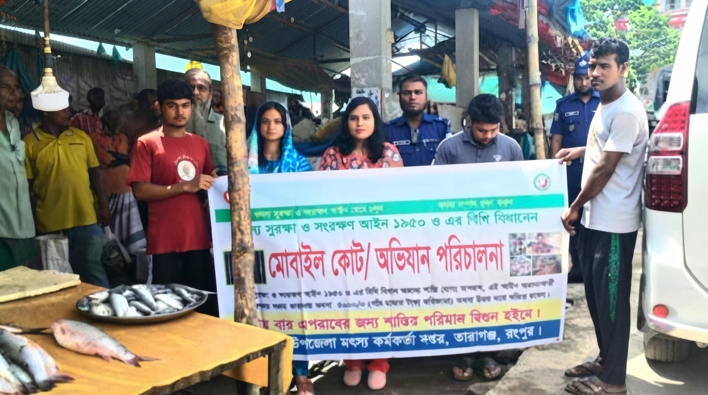 তারাগঞ্জে নিষিদ্ধ জাটকা মাছ বিক্রির দায়ে ব্যবসায়ীকে ১ হাজার ৫০০ টাকা জরিমানা